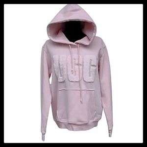 UGG Women's Rey Fuzzy Logo Sweatshirt Hoodie Lotus Blossom Size M